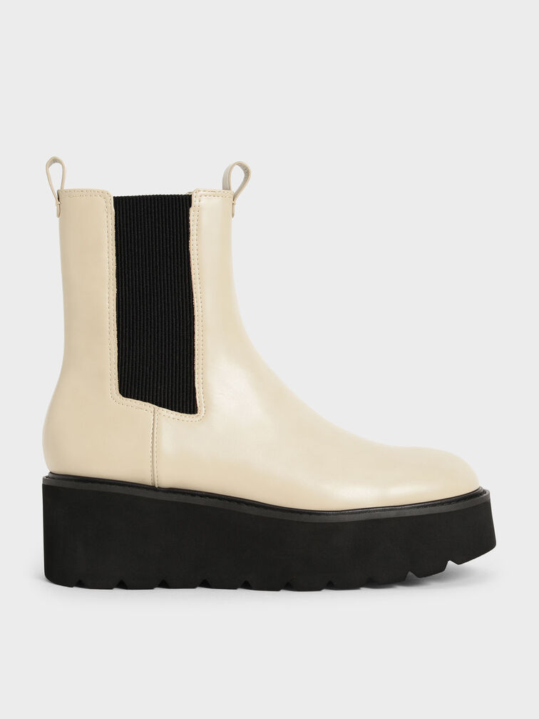 Double Tab Platform Chelsea Boots, Sand, hi-res