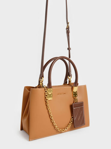 Large Double Handle Handbag, Pumpkin, hi-res