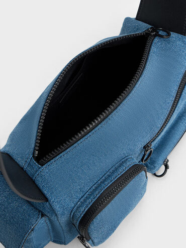 Mathilda Denim Multi-Pocket Shoulder Bag, Denim Blue, hi-res