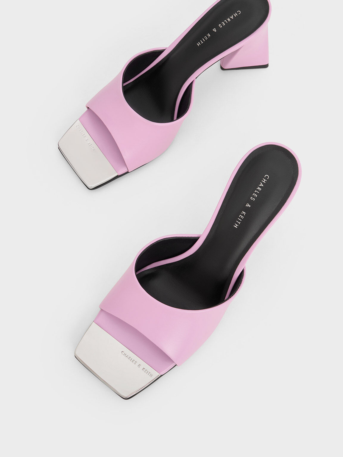 Pink heeled mules best sale