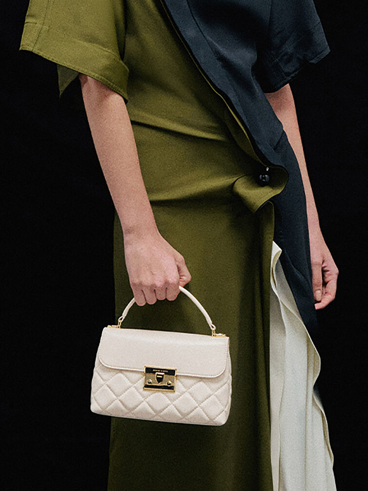 Alva Quilted Top Handle Bag, Cream, hi-res