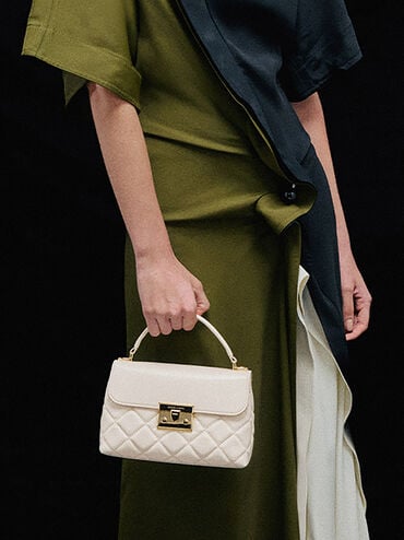 Alva Quilted Top Handle Bag, Cream, hi-res