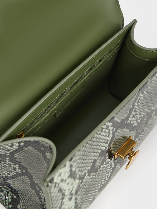 Ebba Snake Print Chain-Strap Bag, Green, hi-res