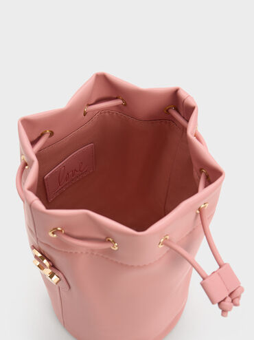 Heart Motif Caged Bucket Bag, Pink, hi-res