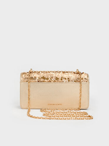 Paffuto Sequinned Wallet On Chain, Gold, hi-res