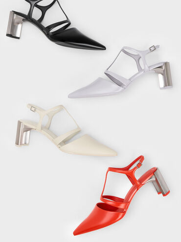Curved Heel T-Strap Pumps, Black Box, hi-res
