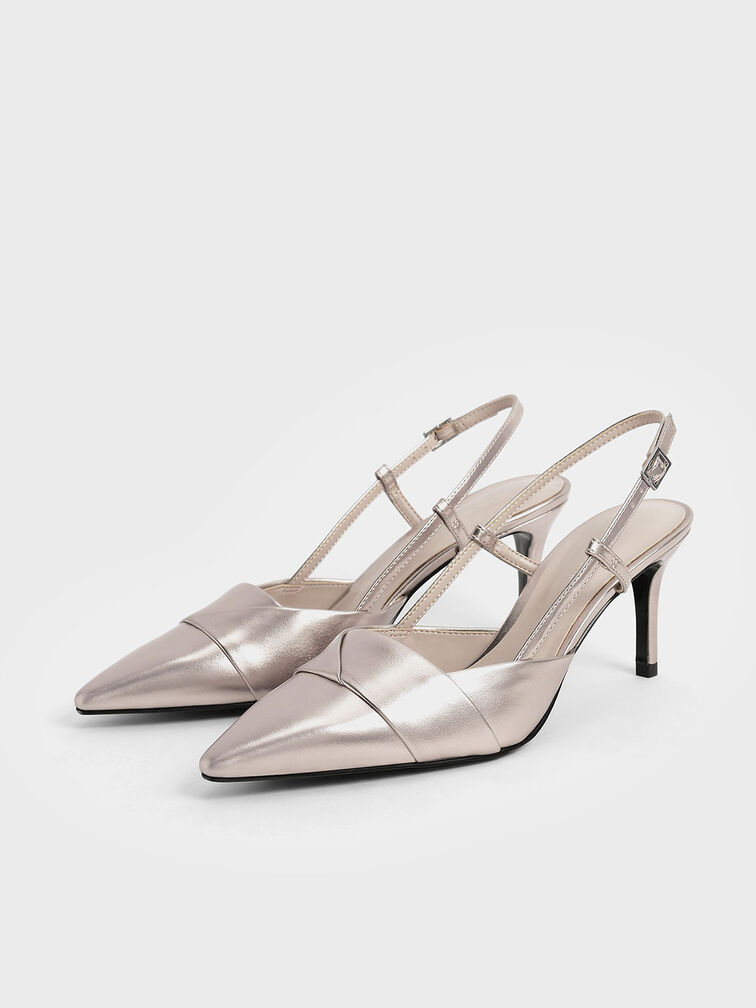 Metallic Slingback Pumps, Rose Gold, hi-res