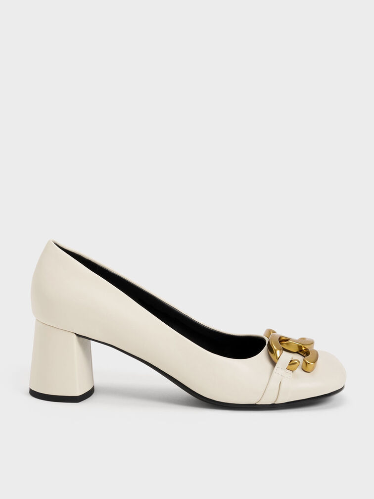 Chunky Metallic Accent Pumps, Chalk, hi-res