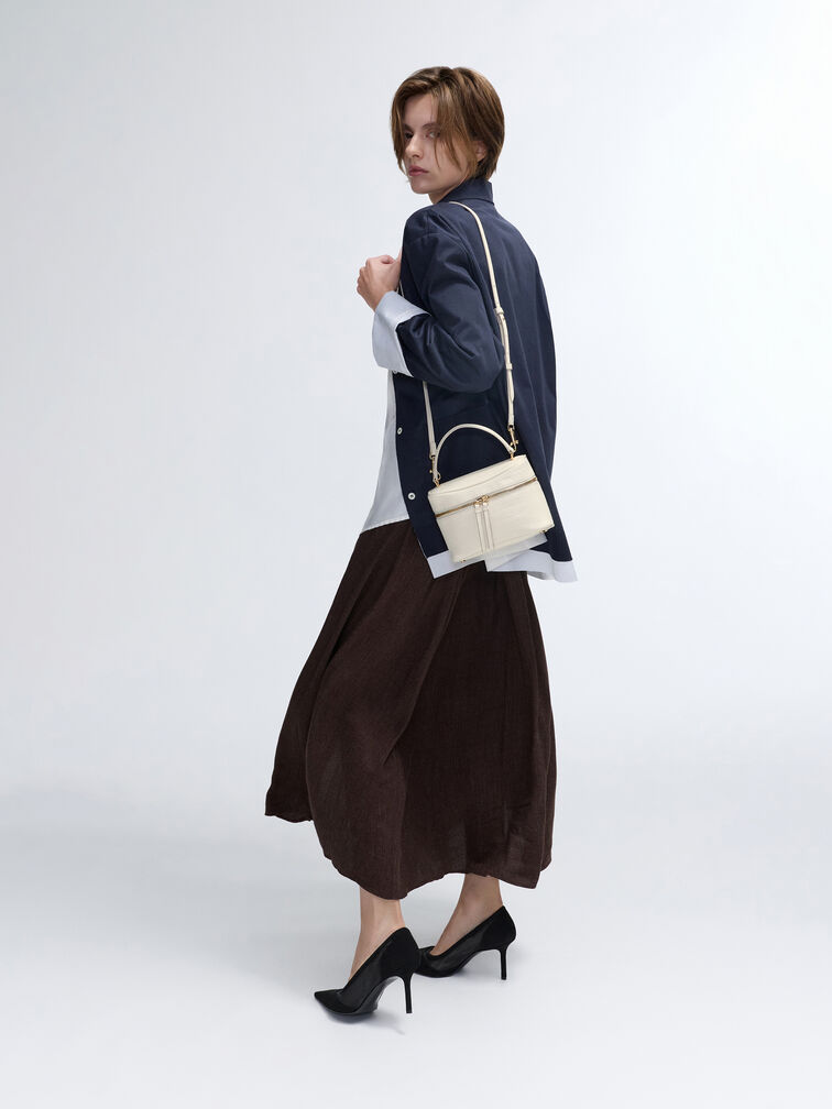 Pansy Croc-Effect Vanity Bag, Cream, hi-res