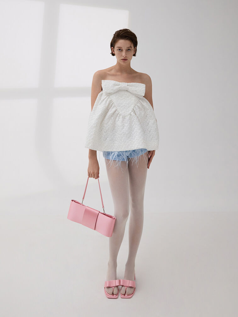 Satin Bow Elongated Shoulder Bag, Flamingo Pink, hi-res