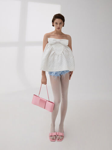 Satin Bow Elongated Shoulder Bag, Flamingo Pink, hi-res