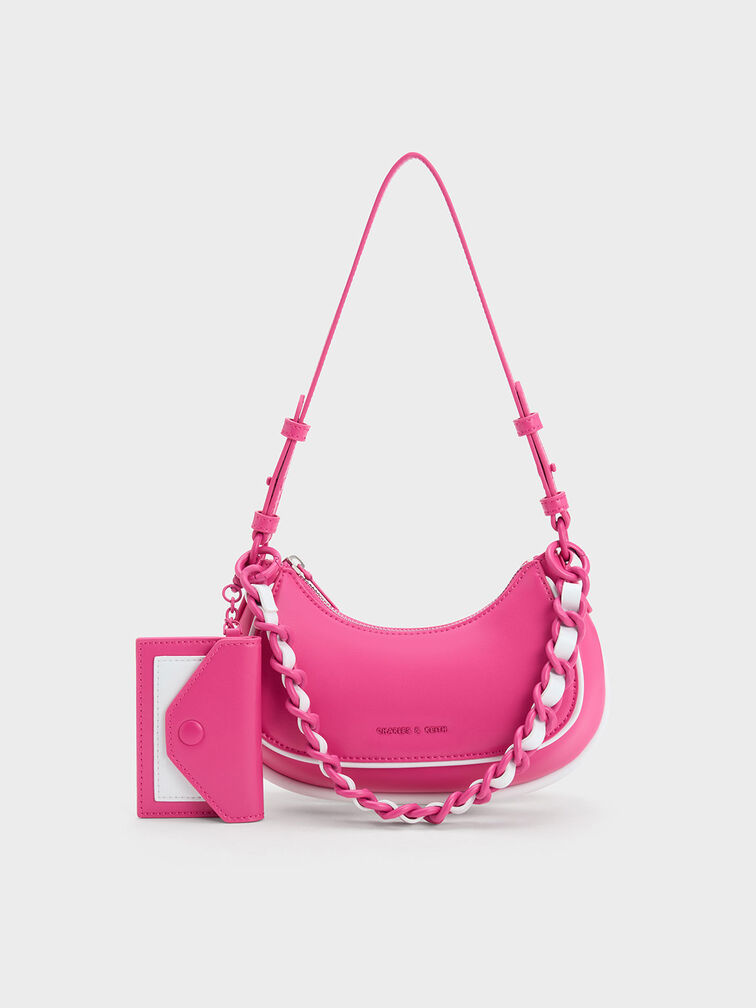Alouette Curved Shoulder Bag, Fuchsia, hi-res