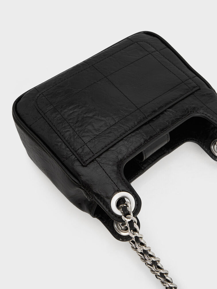 Suki Crinkle-Effect Padlock Shoulder Bag, Noir, hi-res