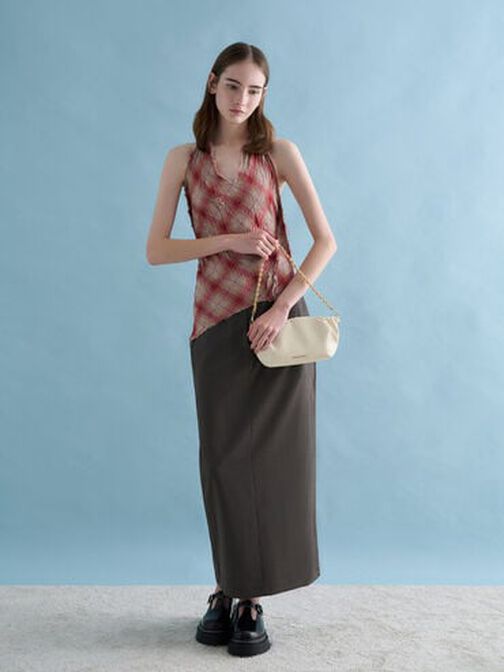 Brigette Ruched Chain-Handle Clutch, Cream, hi-res