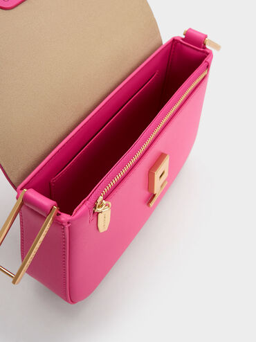 Koa Square Push-Lock Shoulder Bag, Fuchsia, hi-res