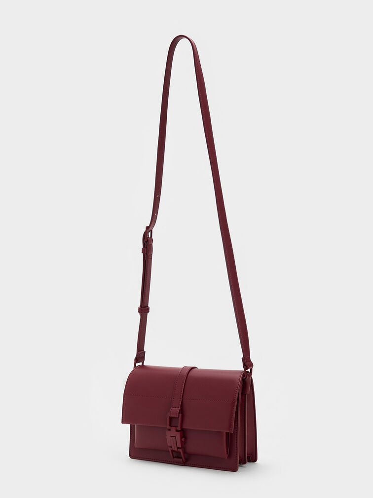 Dua Buckled Crossbody Bag, Burgundy, hi-res