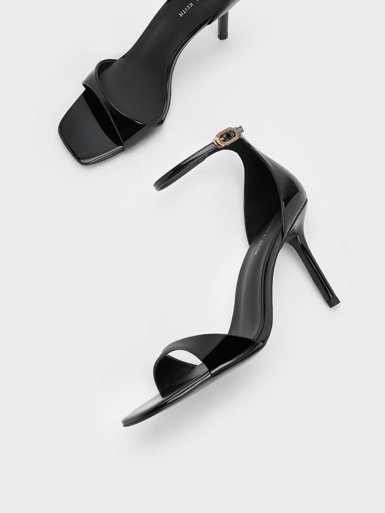 Patent Ankle Strap Heeled Sandals, Black Patent, hi-res