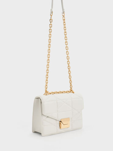 Blanche Chevron Chain Handle Bag, White, hi-res