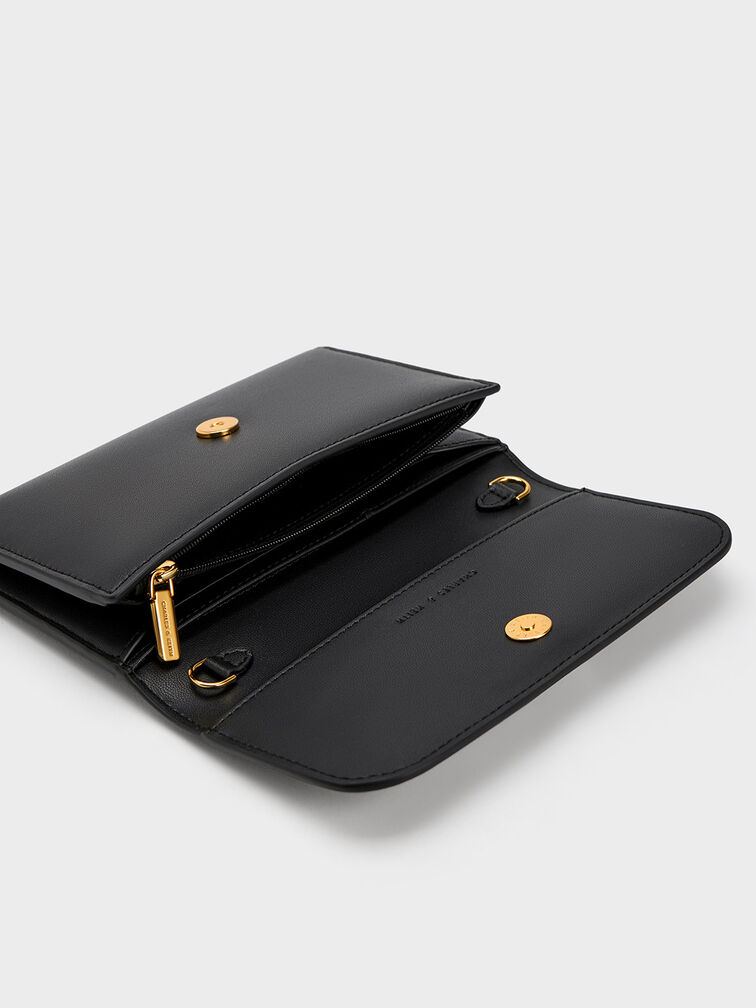 Front Flap Long Wallet, Black, hi-res