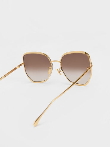 Braided Temple Butterfly Sunglasses, Gold, hi-res