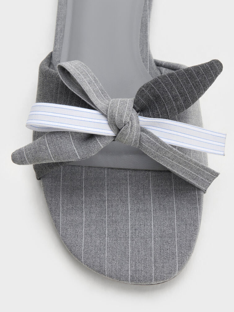 Striped Knot-Bow Slide Sandals, Grey, hi-res
