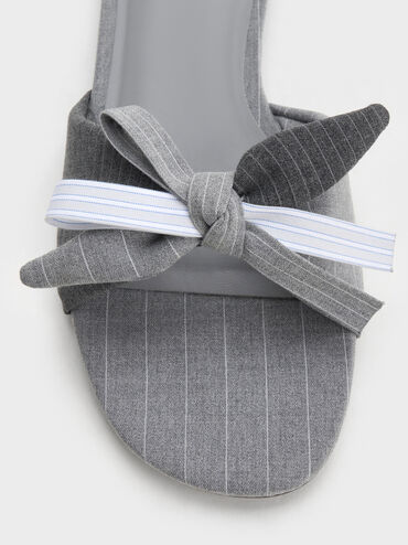 Striped Knot-Bow Slide Sandals, Grey, hi-res