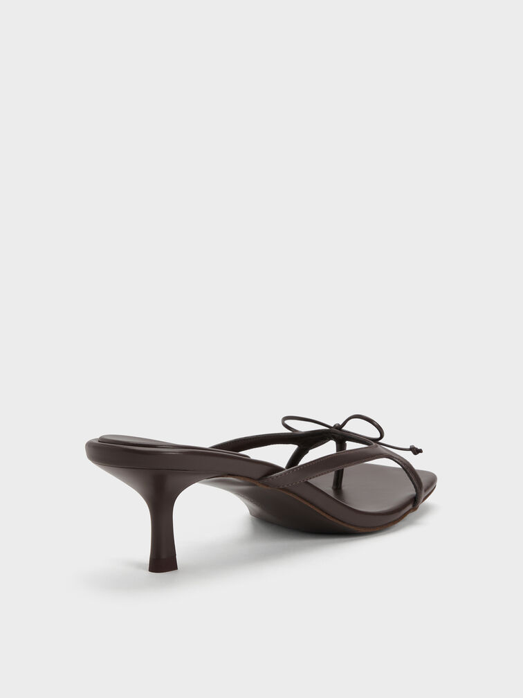 Bow Thong Kitten Heels, Dark Brown, hi-res