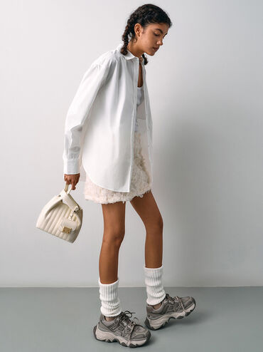 Donna Crinkle-Effect Tote Bag, Cream, hi-res