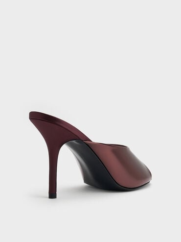 Patent Stiletto Mules, Burgundy, hi-res