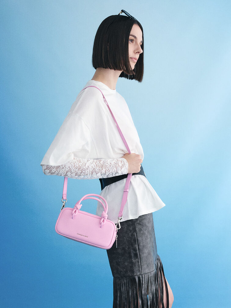 Sammie Knotted-Handle Elongated Bag, Bubble Gum Pink, hi-res
