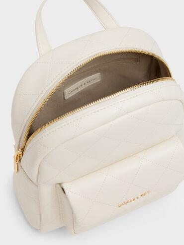 Alva Quilted Front-Pocket Backpack, Cream, hi-res