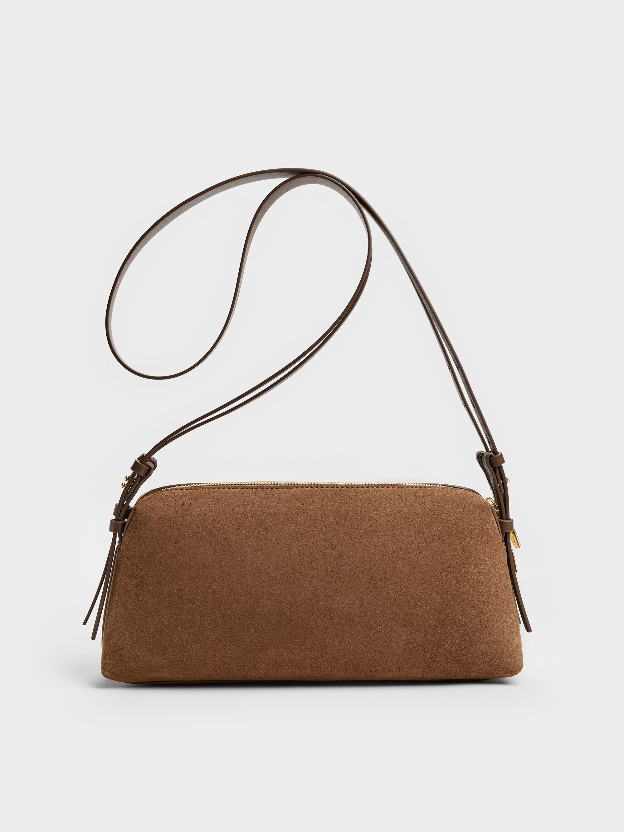 Mocha Brown Deyna Recycled Suede Double-Strap Shoulder Bag - Mocha