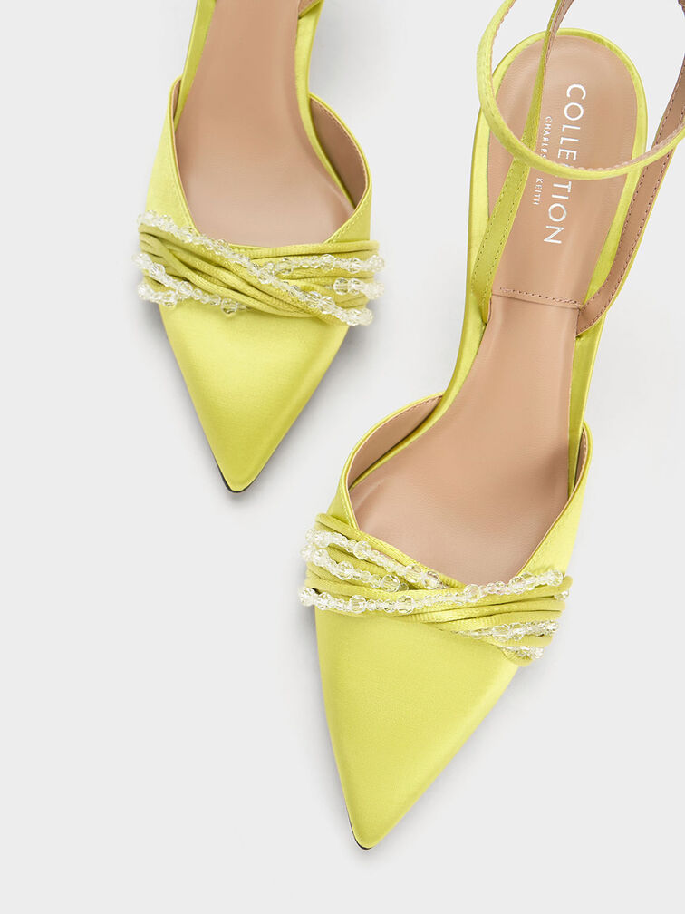 Leda Beaded Recycled Polyester Ankle-Strap Pumps, Lime, hi-res