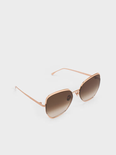 Braided Temple Butterfly Sunglasses, Rose Gold, hi-res