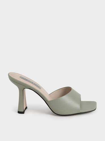 Square Toe Heeled Mules, Sage Green, hi-res