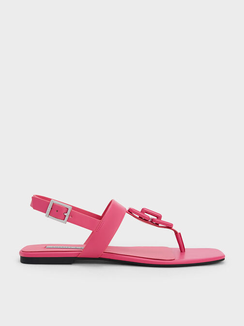 Chain-Link T-Bar Sandals, Berry, hi-res