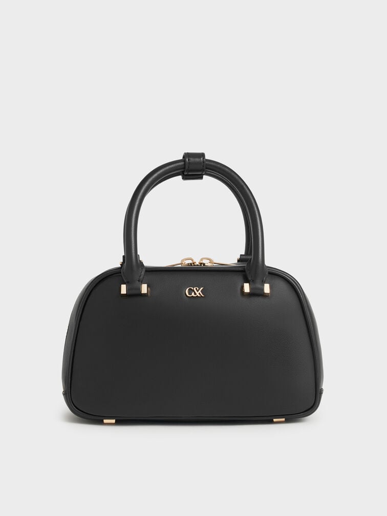 Leather Bowling Bag, Black, hi-res