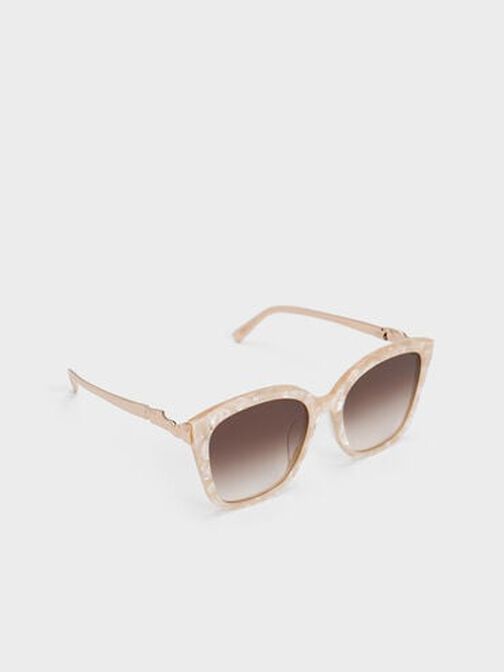 Oversized Square Acetate Sunglasses, Peach, hi-res