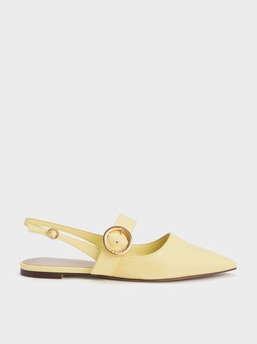 Buckled Strap Slingback Flats, Yellow, hi-res