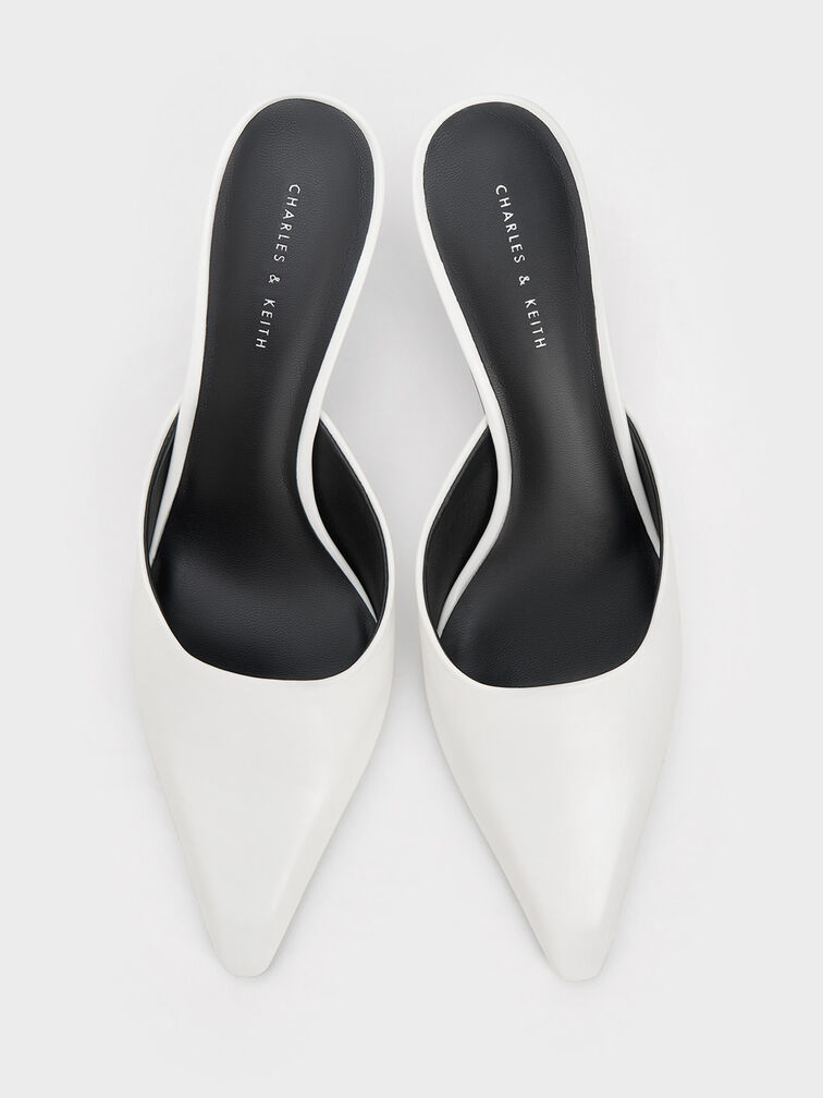 Flare Heel Mules, White, hi-res