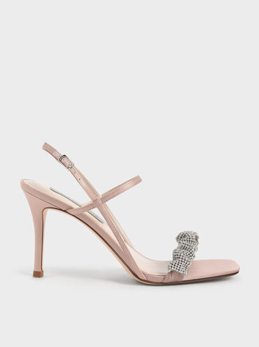 Gem-Embellished Satin Stiletto Sandals, Blush, hi-res