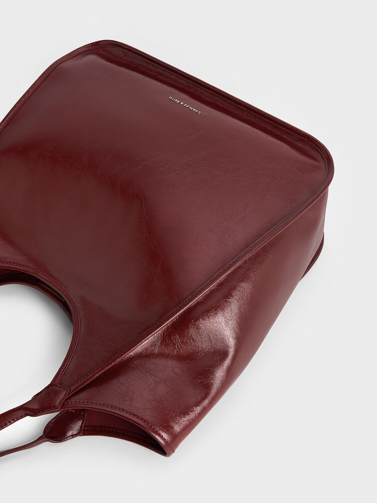 Sianna Crinkle-Effect Slouchy Tote Bag, Burgundy, hi-res