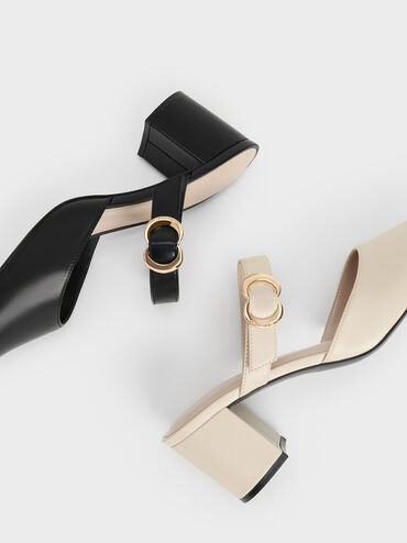Metallic Accent Pointed-Toe Block-Heel Mules, Chalk, hi-res