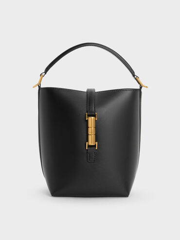Cesia Metallic-Accent Bucket Bag, Black, hi-res