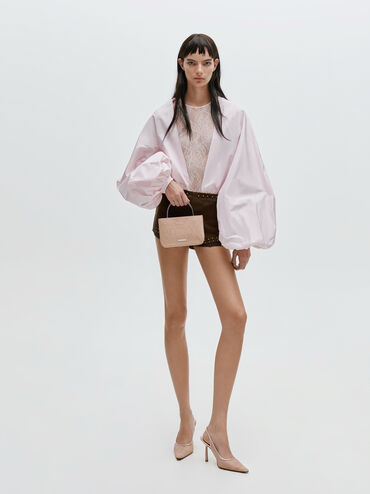 Jennis Lace & Satin Top Handle Bag, Nude Textured, hi-res