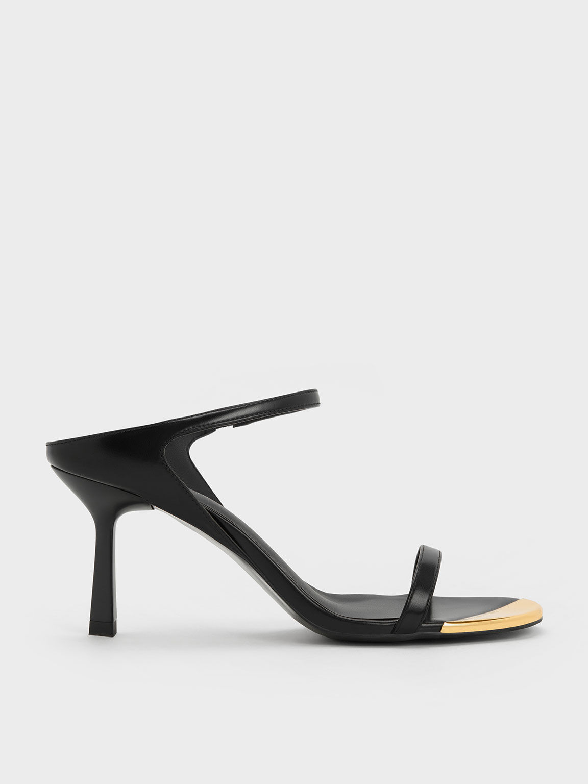 Metallic Cap Stiletto Heel Mules Black