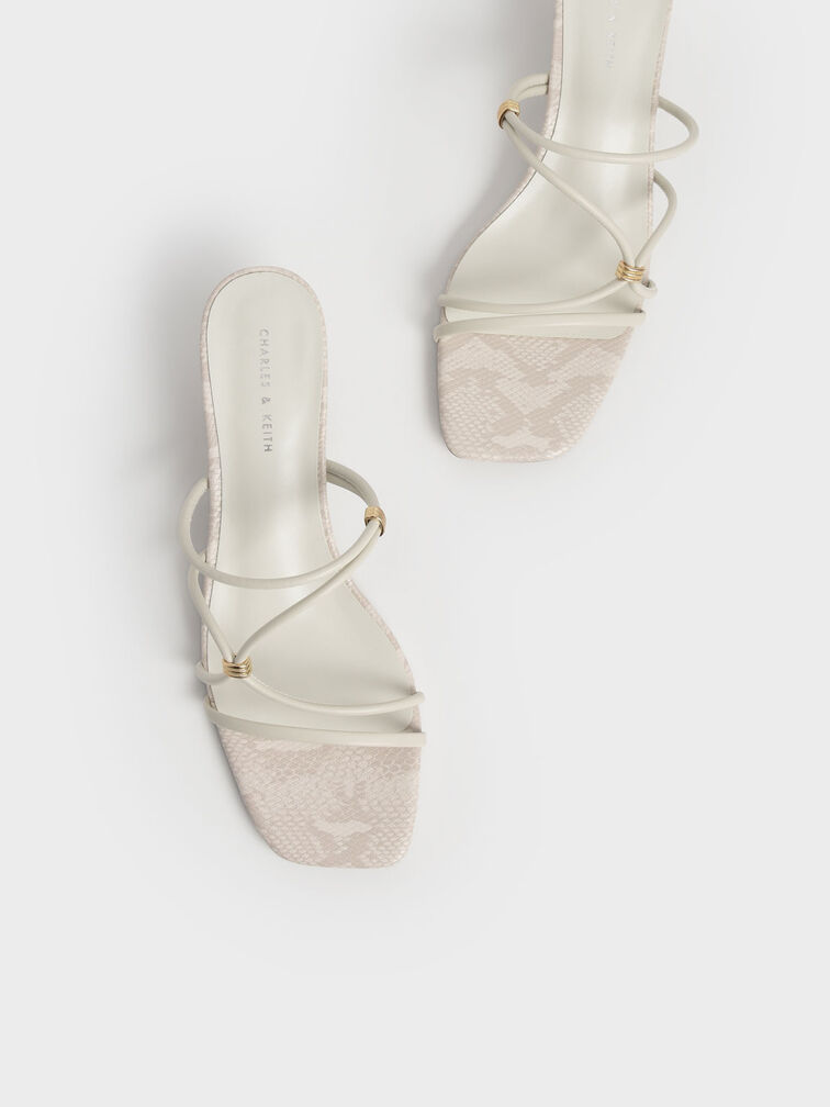 Snake-Print Metallic-Accent Strappy Mules, Animal Print White, hi-res