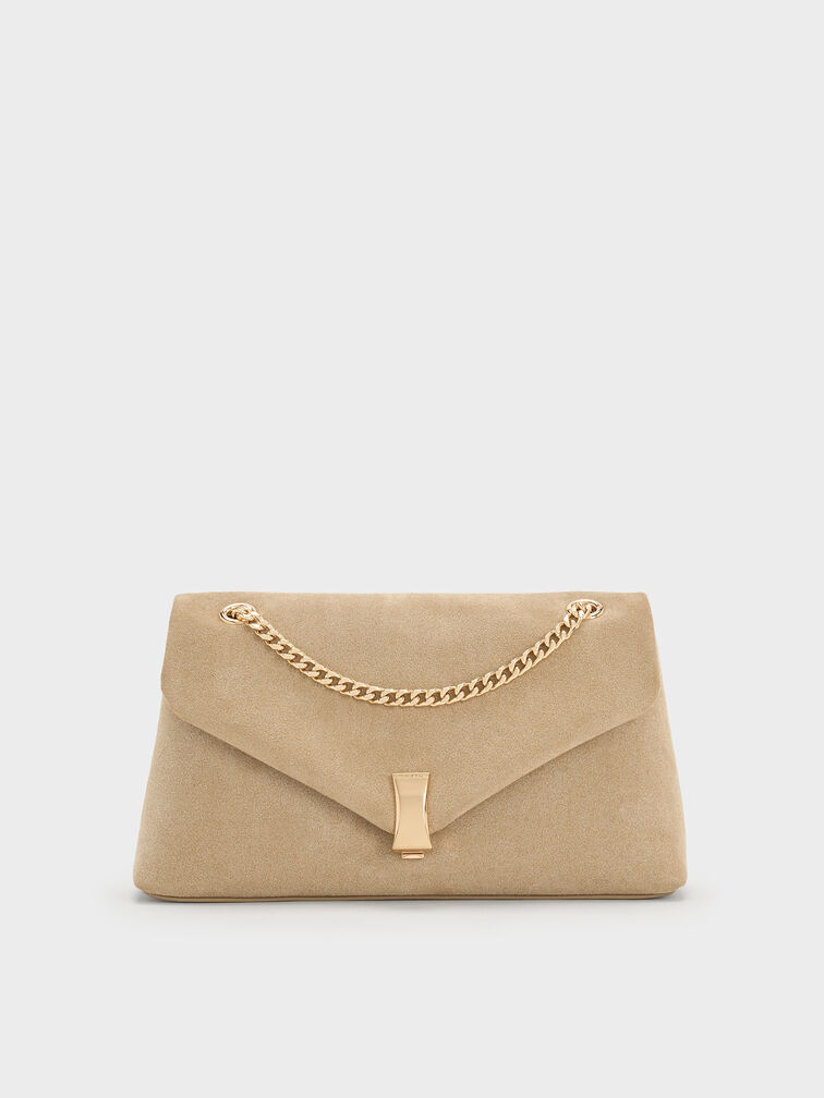 Lilibet Recycled Suede Chain-Strap Bag, Nutmeg Beige, hi-res