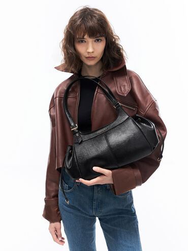 Lillith Drawstring Tote Bag, Black, hi-res