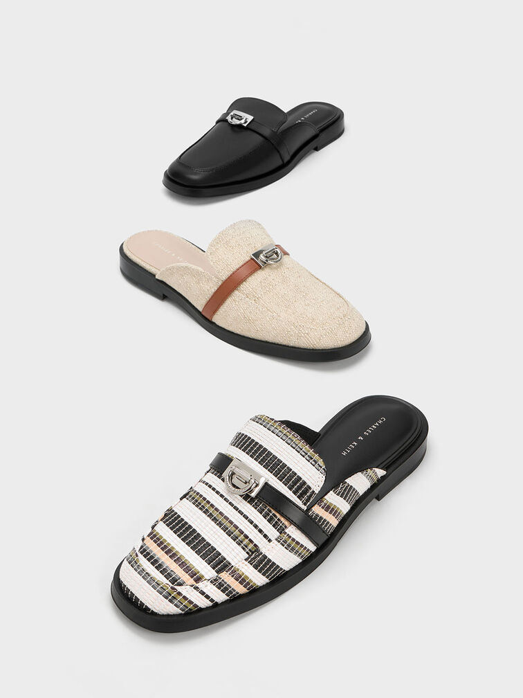 Metallic Accent Loafer Mules, Black, hi-res